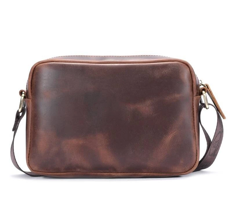 (image for) BULLCAPTAIN Men's Genuine Leather Shoulder Bag Retro Large Capacity Travel Bag Crazy Horse Leather Crossbody Bag Messenger Bag